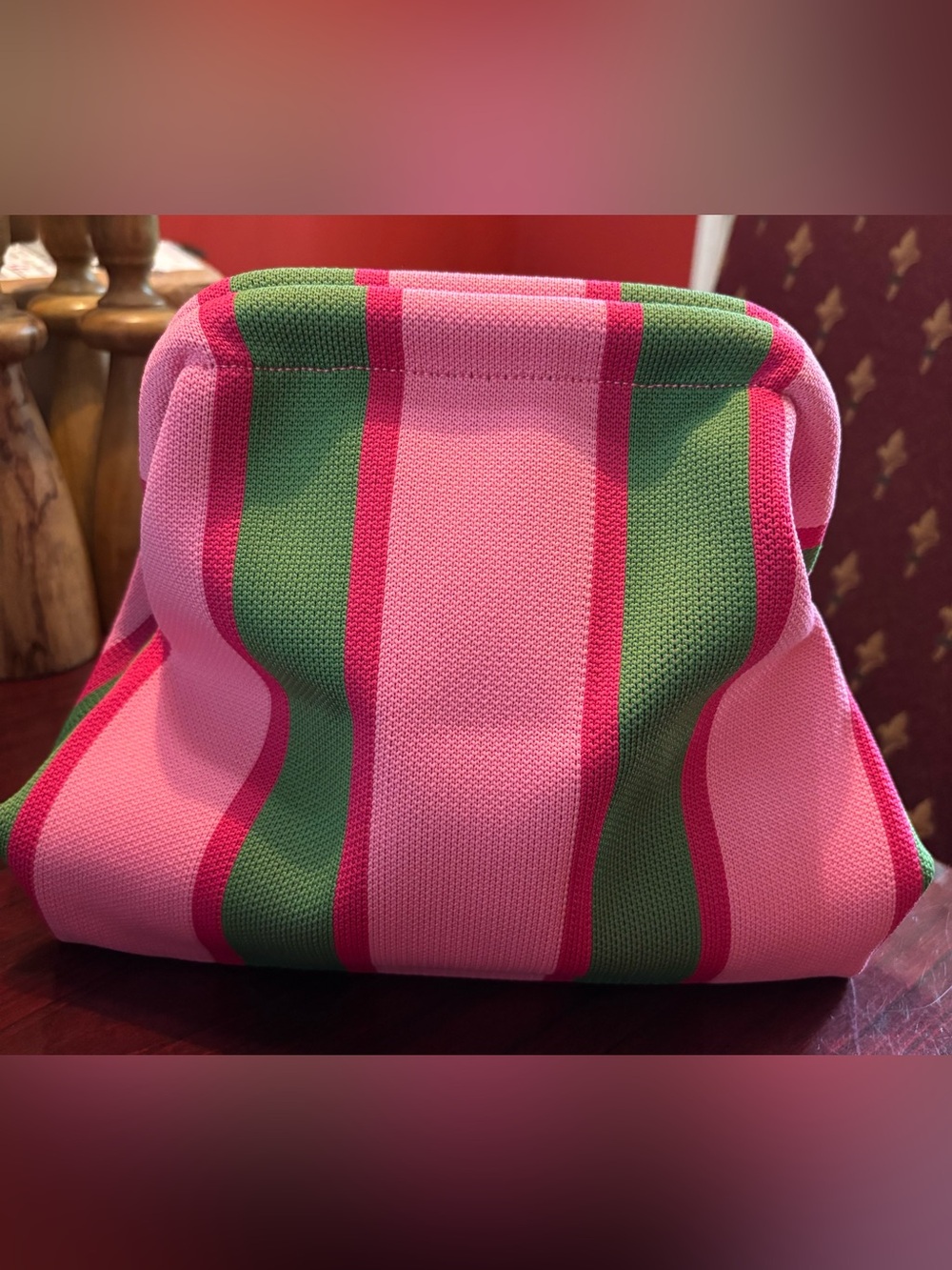Pink & Green Striped Women’s Clutch Bag